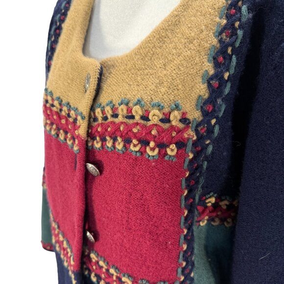 Vintage Mister Leonard 100% Wool Patchwork Cardigan Jacket - Picture 3 of 6